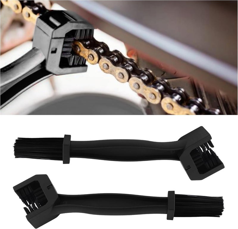 Stacool 2PCS Motorcycle Chain Brush,Double-Ended Motorcycle Chain Cleaner with Three-Sided and Long Bristles,Universal Motorcycle Chain Cleaning Kit for Motorcycle Bicycle Mountain Bike (Black/2PCS) - Image 1